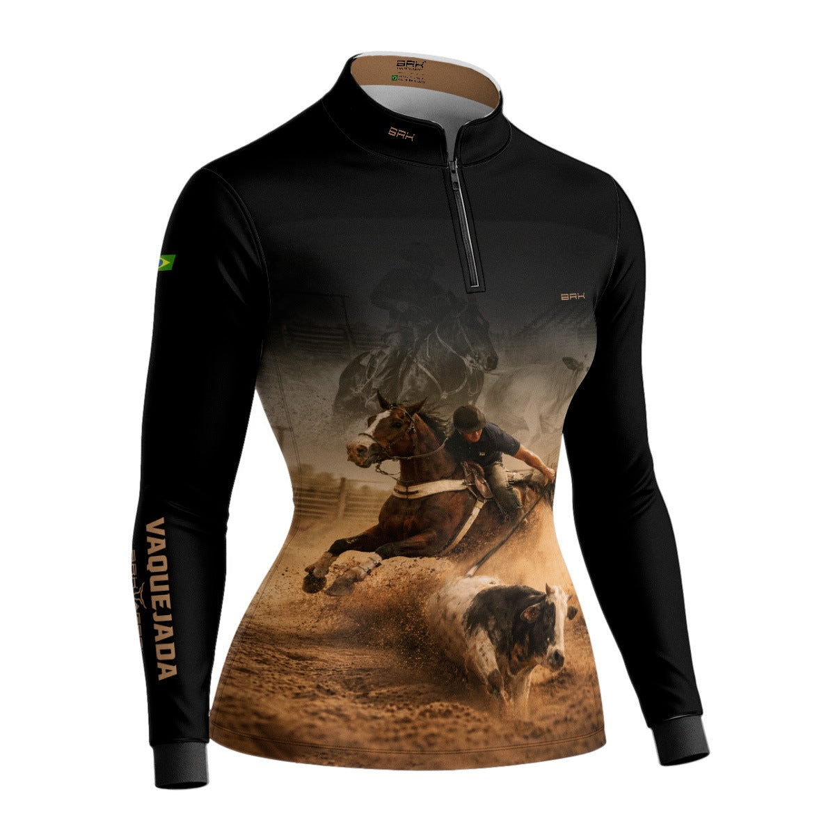 Camisa Agro Feminina BRK Vaquejada Cowboy com Proteção Solar UV50+ Preta