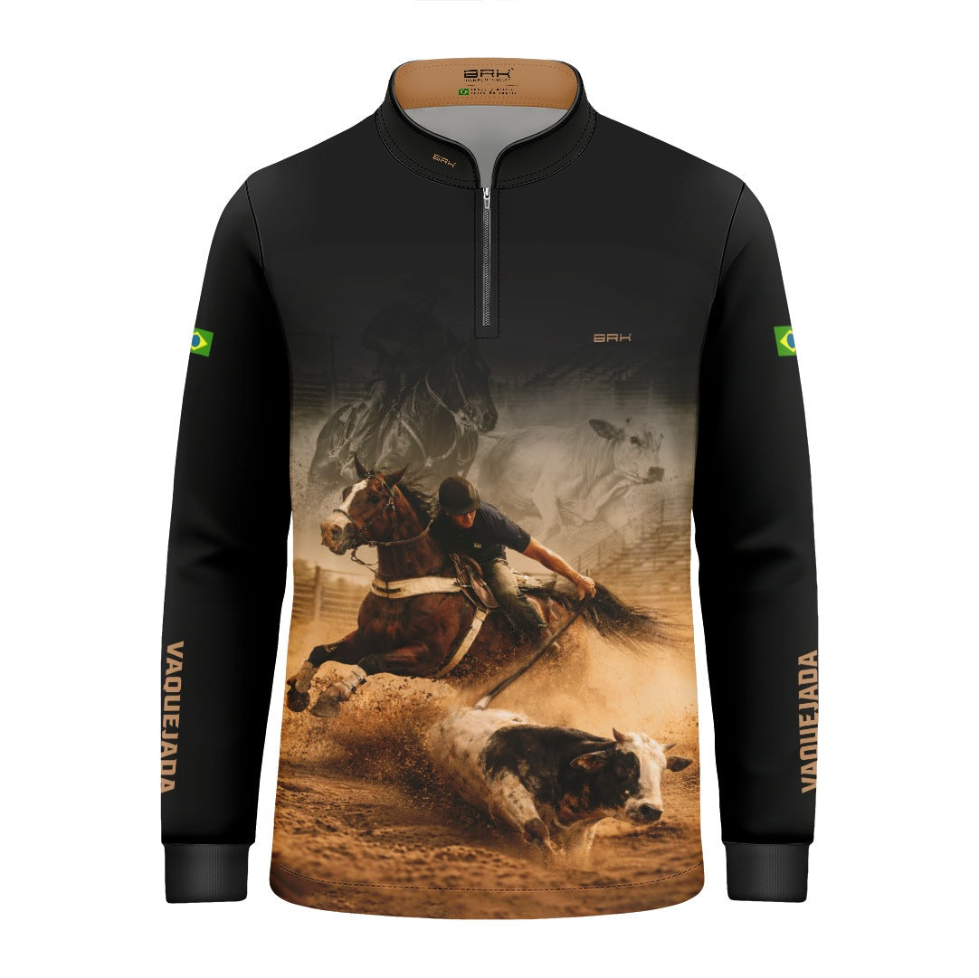 Camisa Agro Infantil BRK Vaquejada Cowboy com Proteção Solar UV50+ Preta