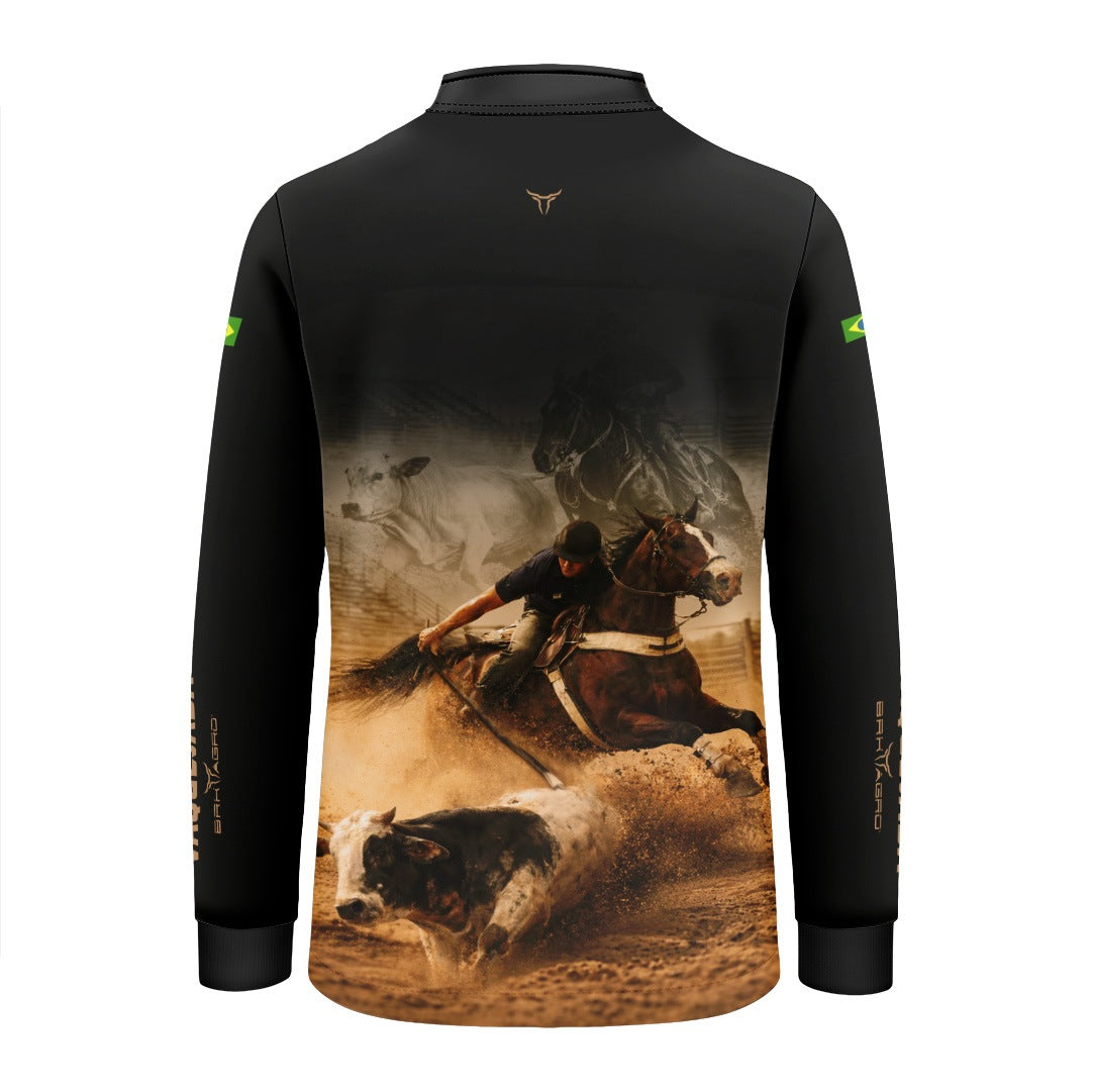 Camisa Agro Infantil BRK Vaquejada Cowboy com Proteção Solar UV50+ Preta