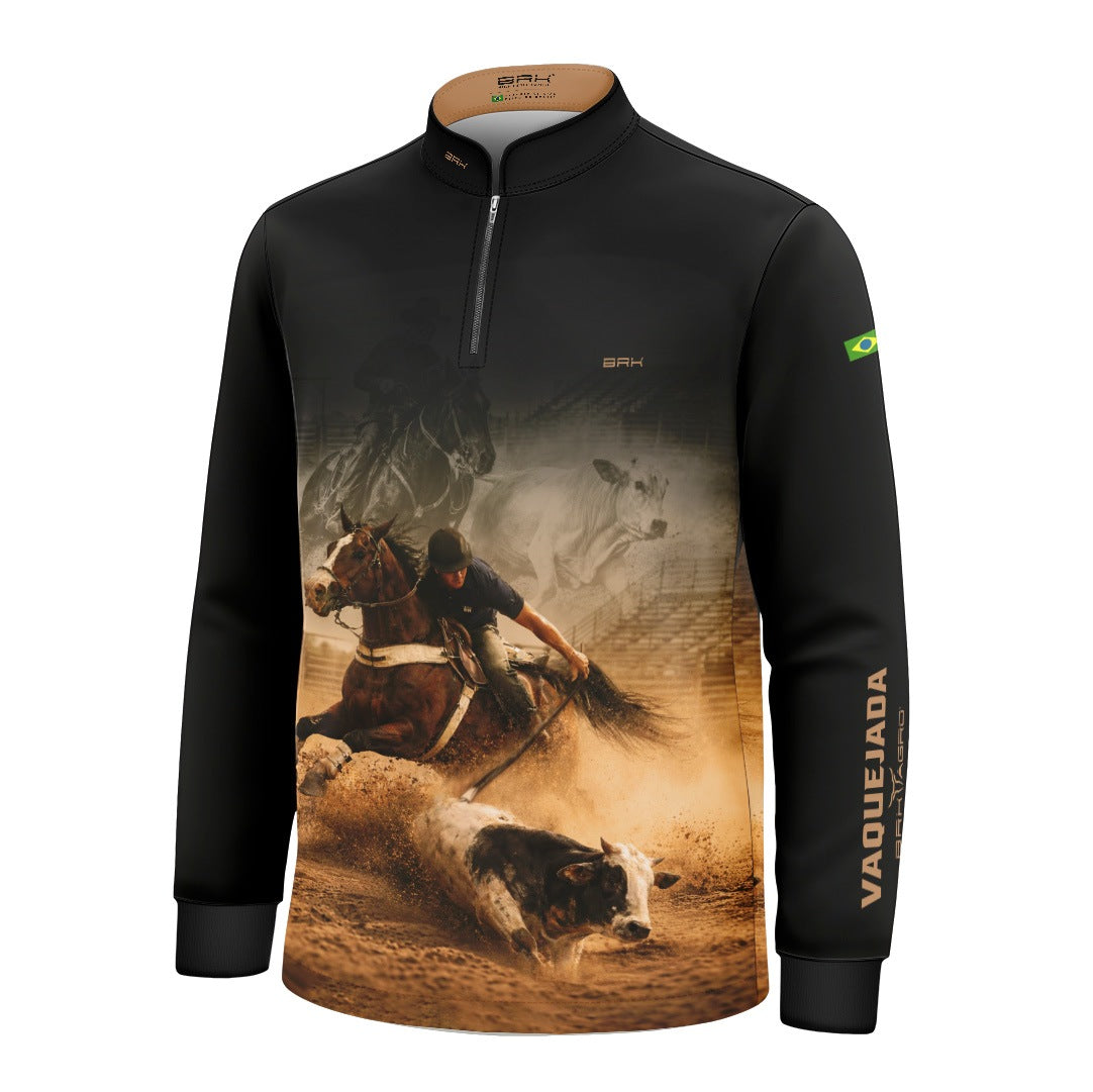 Camisa Agro Infantil BRK Vaquejada Cowboy com Proteção Solar UV50+ Preta