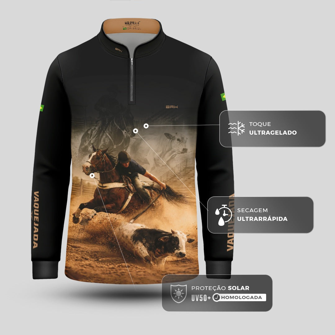 Camisa Agro Infantil BRK Vaquejada Cowboy com Proteção Solar UV50+ Preta