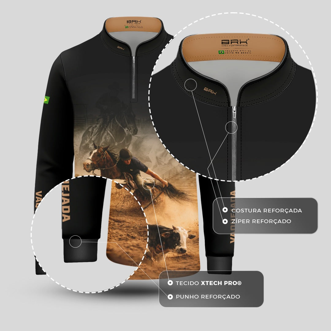 Camisa Agro Infantil BRK Vaquejada Cowboy com Proteção Solar UV50+ Preta