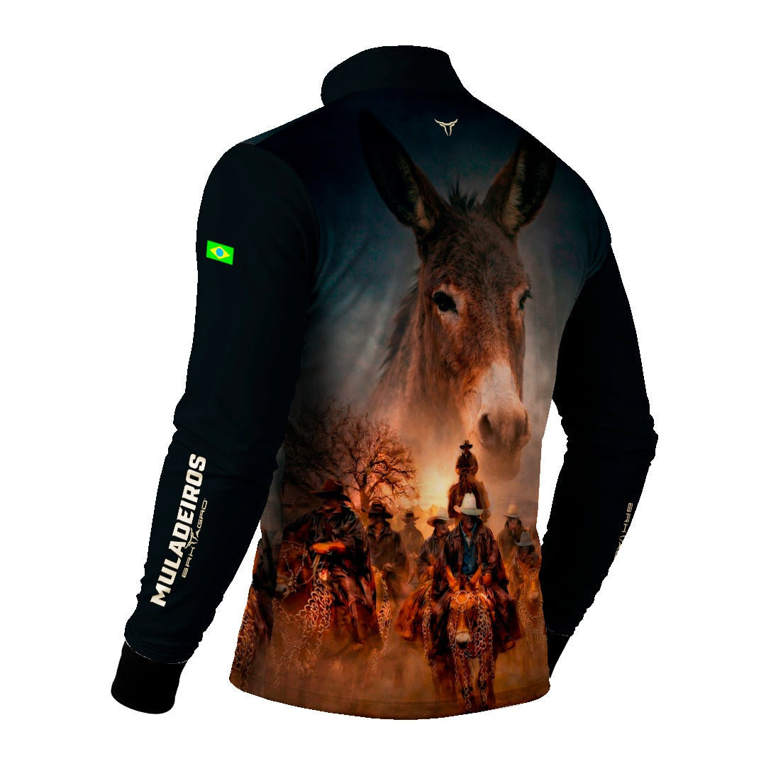 Camisa Agro BRK Muladeiros Mula com Proteção Solar UV50+ Azul Marinho