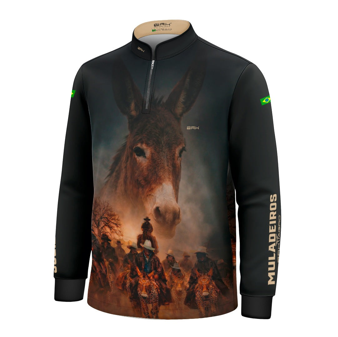Camisa Agro Infantil BRK Muladeiros Mula com Proteção Solar UV50+ Azul Marinho