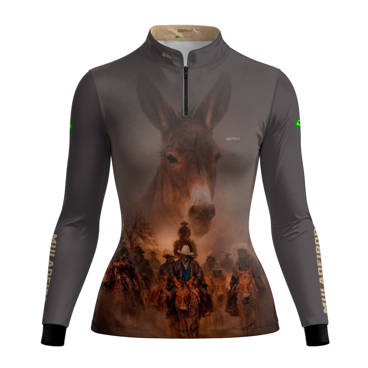 Camisa Agro Feminina BRK Muladeiros Mula com Proteção Solar UV50+ Cinza