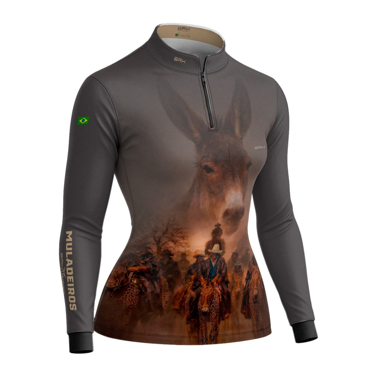 Camisa Agro Feminina BRK Muladeiros Mula com Proteção Solar UV50+ Cinza