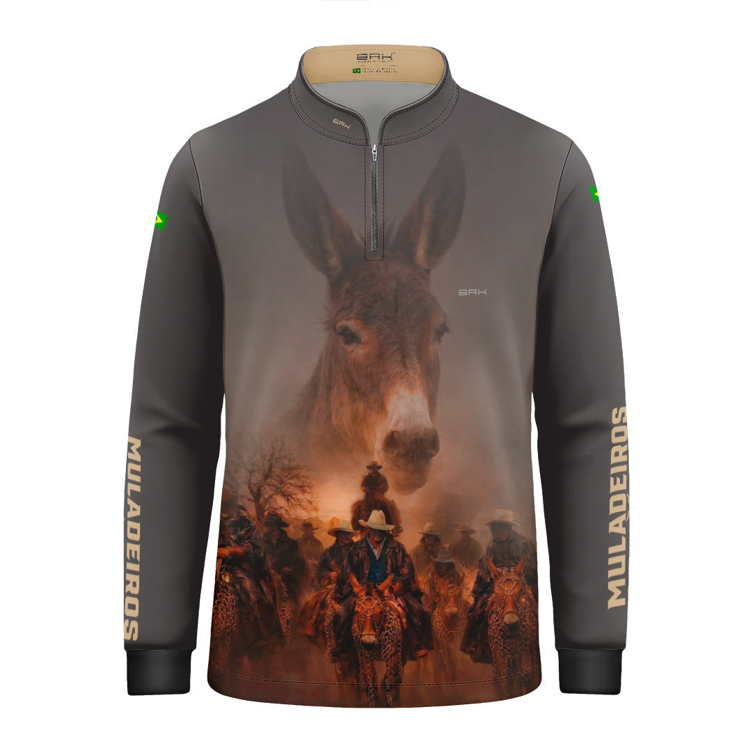 Camisa Agro Infantil BRK Muladeiros Mula com Proteção Solar UV50+ Cinza