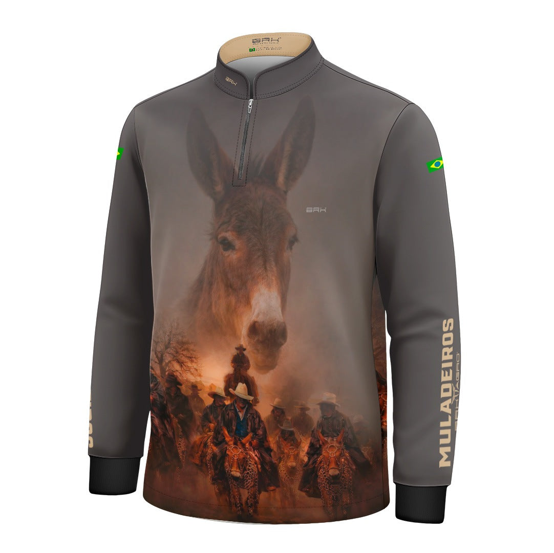 Camisa Agro Infantil BRK Muladeiros Mula com Proteção Solar UV50+ Cinza