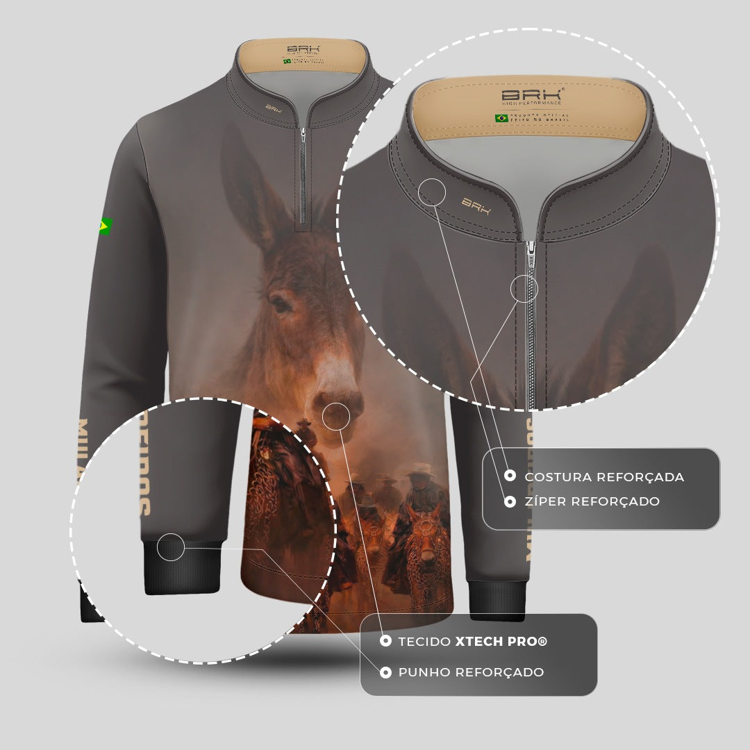 Camisa Agro Infantil BRK Muladeiros Mula com Proteção Solar UV50+ Cinza