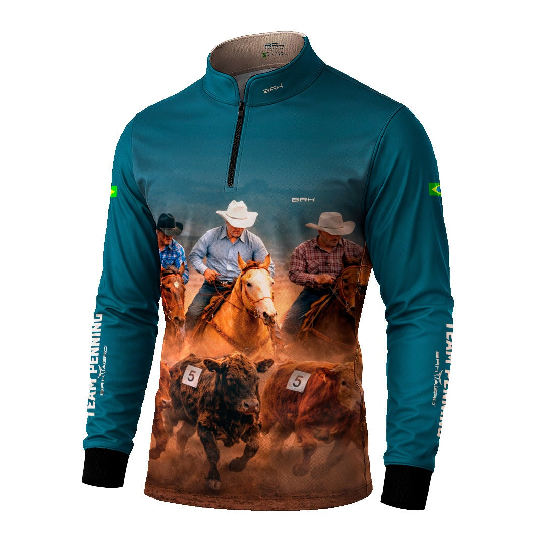 Camisa Agro BRK Team Penning Cowboy Verde Petróleo com Proteção Solar UV50+ Verde Petróleo