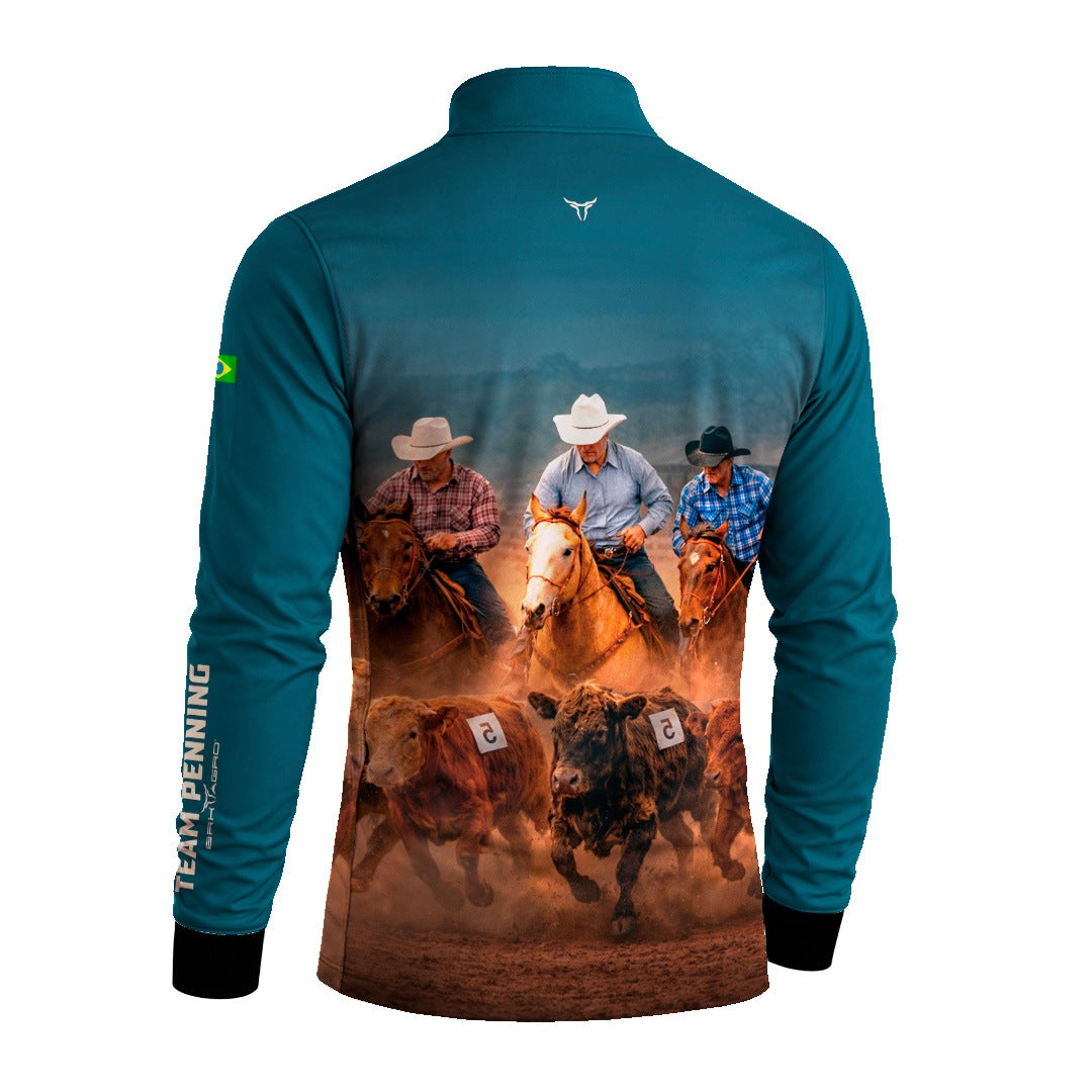Camisa Agro BRK Team Penning Cowboy Verde Petróleo com Proteção Solar UV50+ Verde Petróleo