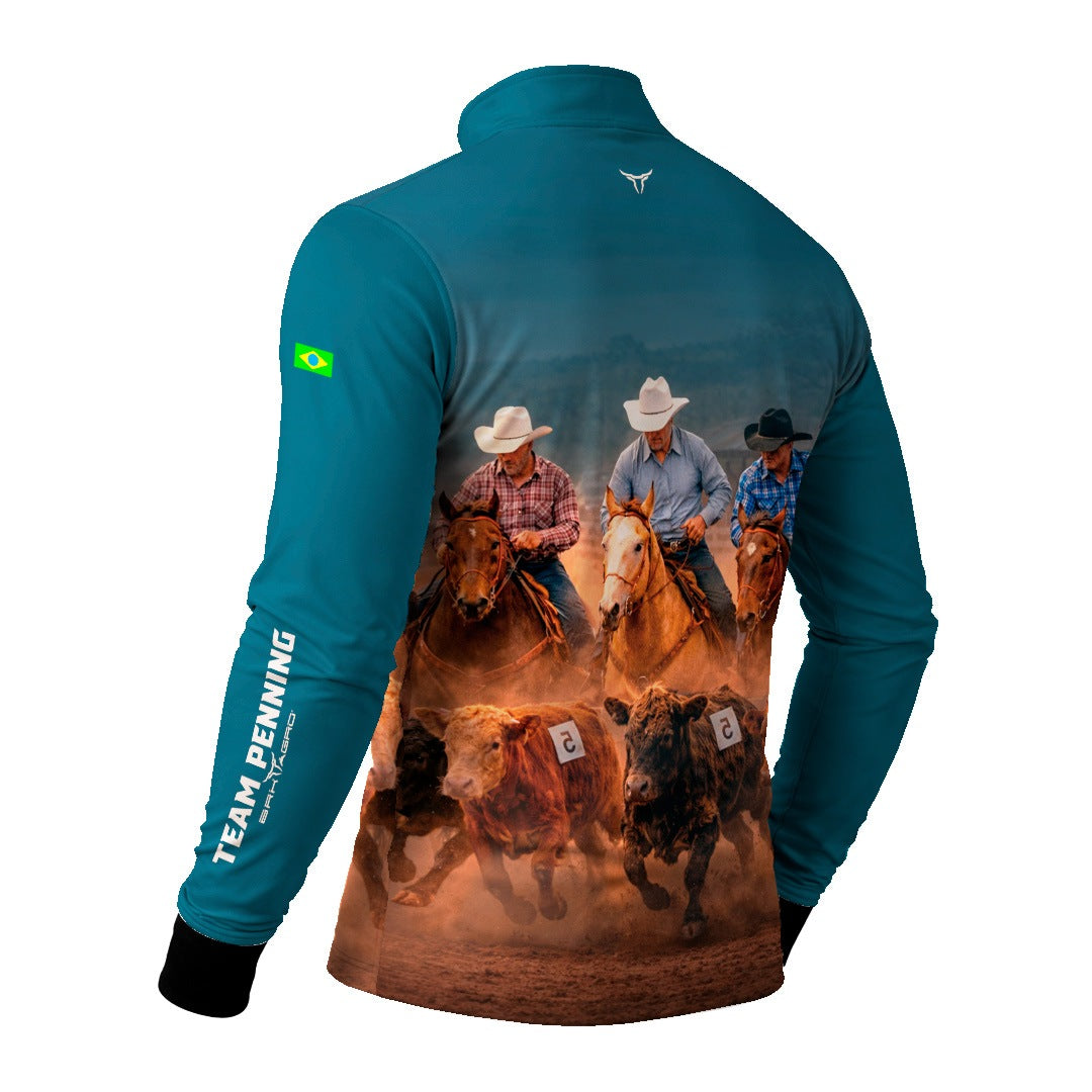 Camisa Agro BRK Team Penning Cowboy Verde Petróleo com Proteção Solar UV50+ Verde Petróleo