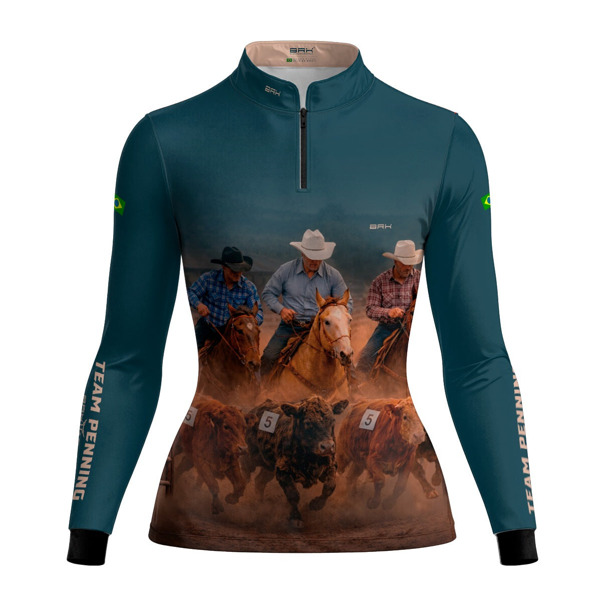 Camisa Agro Feminina BRK Team Penning Cowboy Verde Petróleo com Proteção Solar UV50+ Verde Petróleo