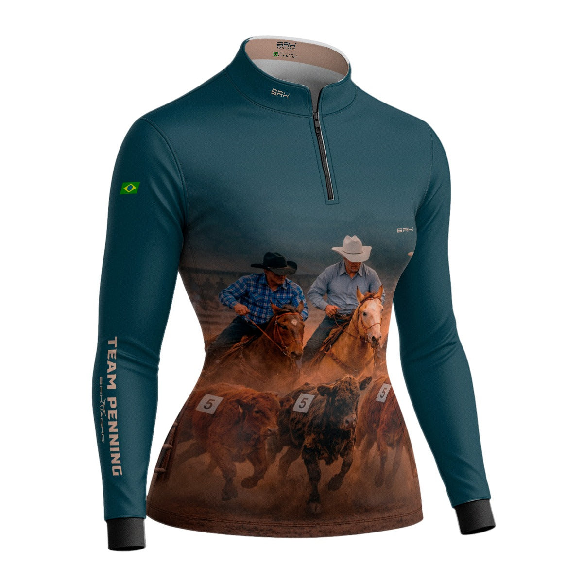 Camisa Agro Feminina BRK Team Penning Cowboy Verde Petróleo com Proteção Solar UV50+ Verde Petróleo