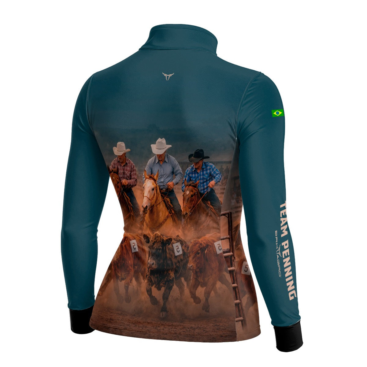 Camisa Agro Feminina BRK Team Penning Cowboy Verde Petróleo com Proteção Solar UV50+ Verde Petróleo