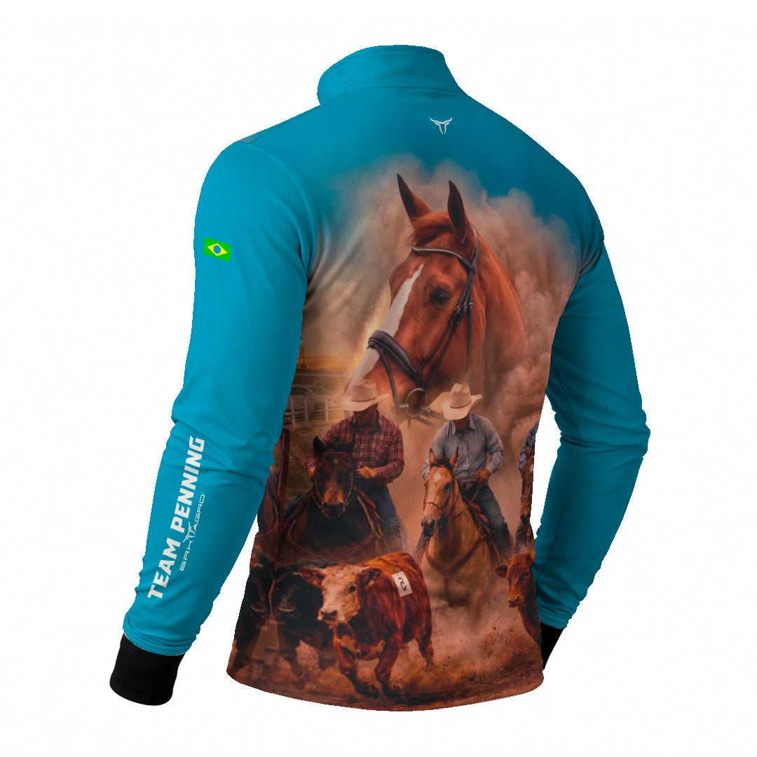 Camisa Agro BRK Team Penning Cowboy Cavalo com Proteção Solar UV50+ Verde Turquesa