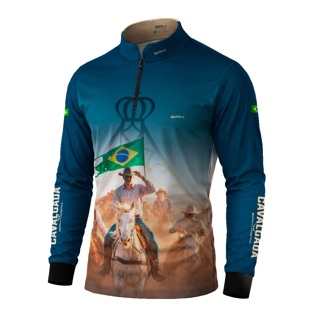 Camisa Agro BRK Cavalgada Brasil com Proteção Solar UV50+ Verde Petróleo