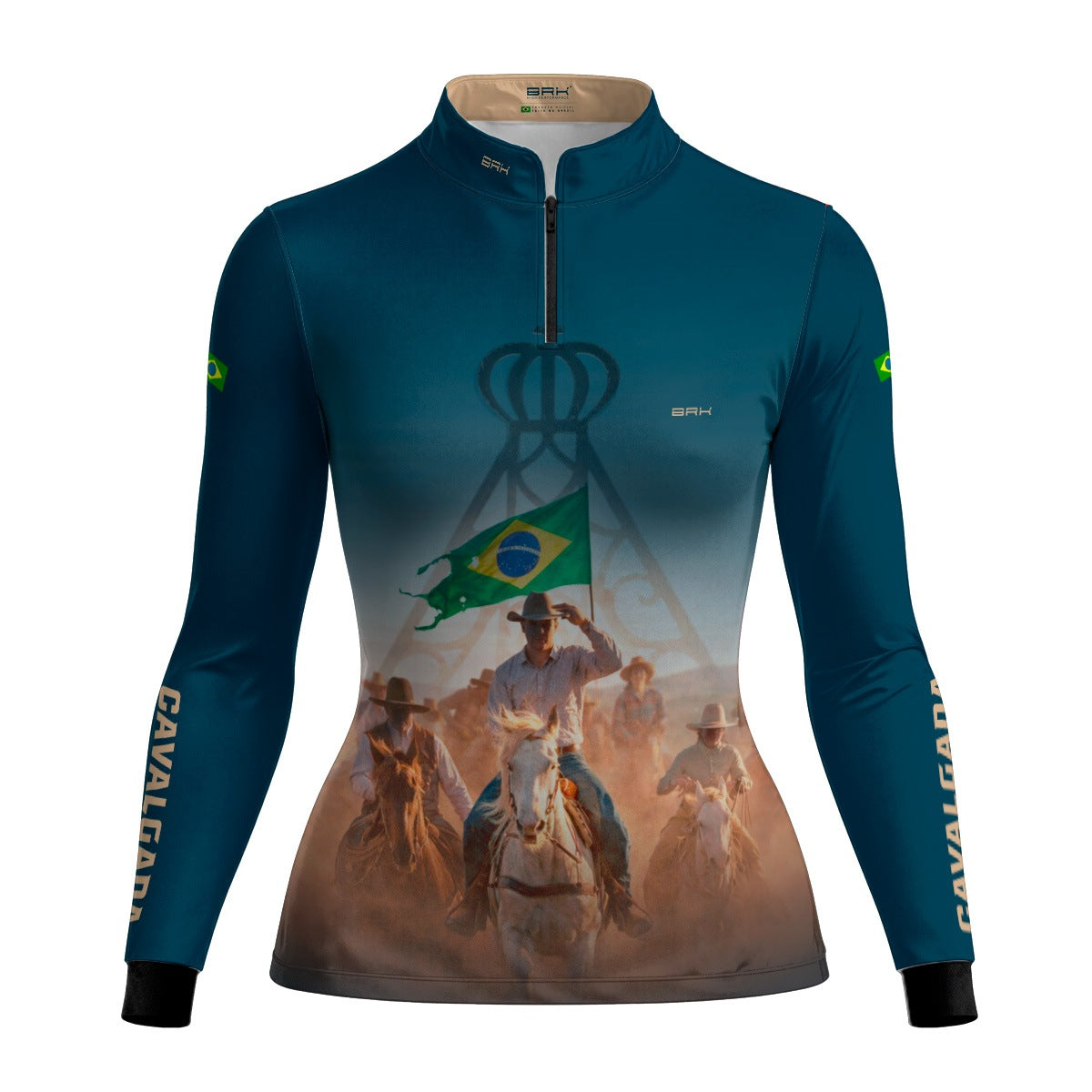 Camisa Agro Feminina BRK Cavalgada Brasil com Proteção Solar UV50+ Verde Petróleo