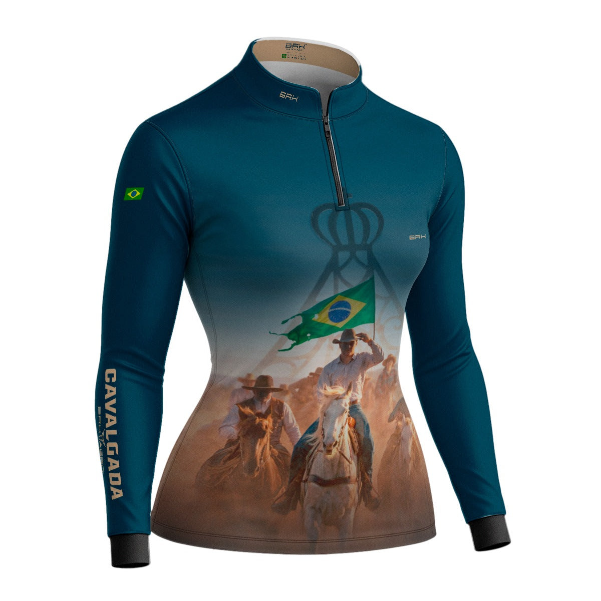 Camisa Agro Feminina BRK Cavalgada Brasil com Proteção Solar UV50+ Verde Petróleo