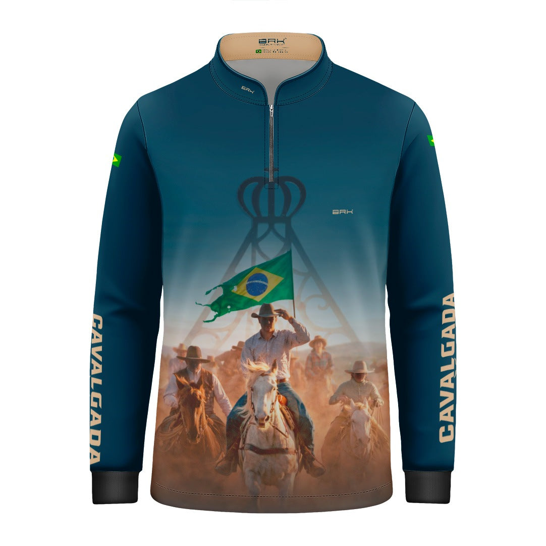Camisa Agro Infantil BRK Cavalgada Brasil com Proteção Solar UV50+ Verde Petróleo