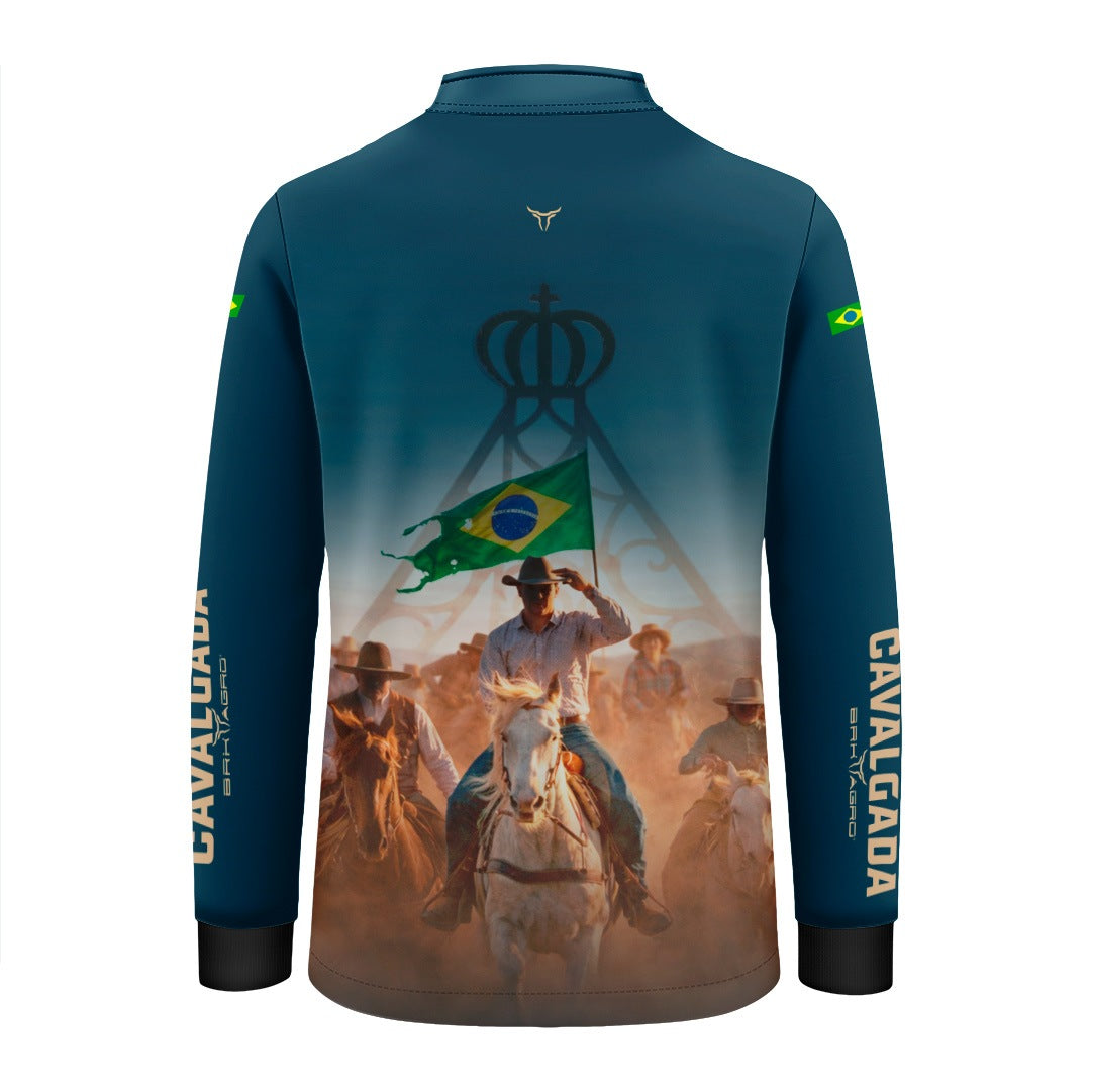 Camisa Agro Infantil BRK Cavalgada Brasil com Proteção Solar UV50+ Verde Petróleo