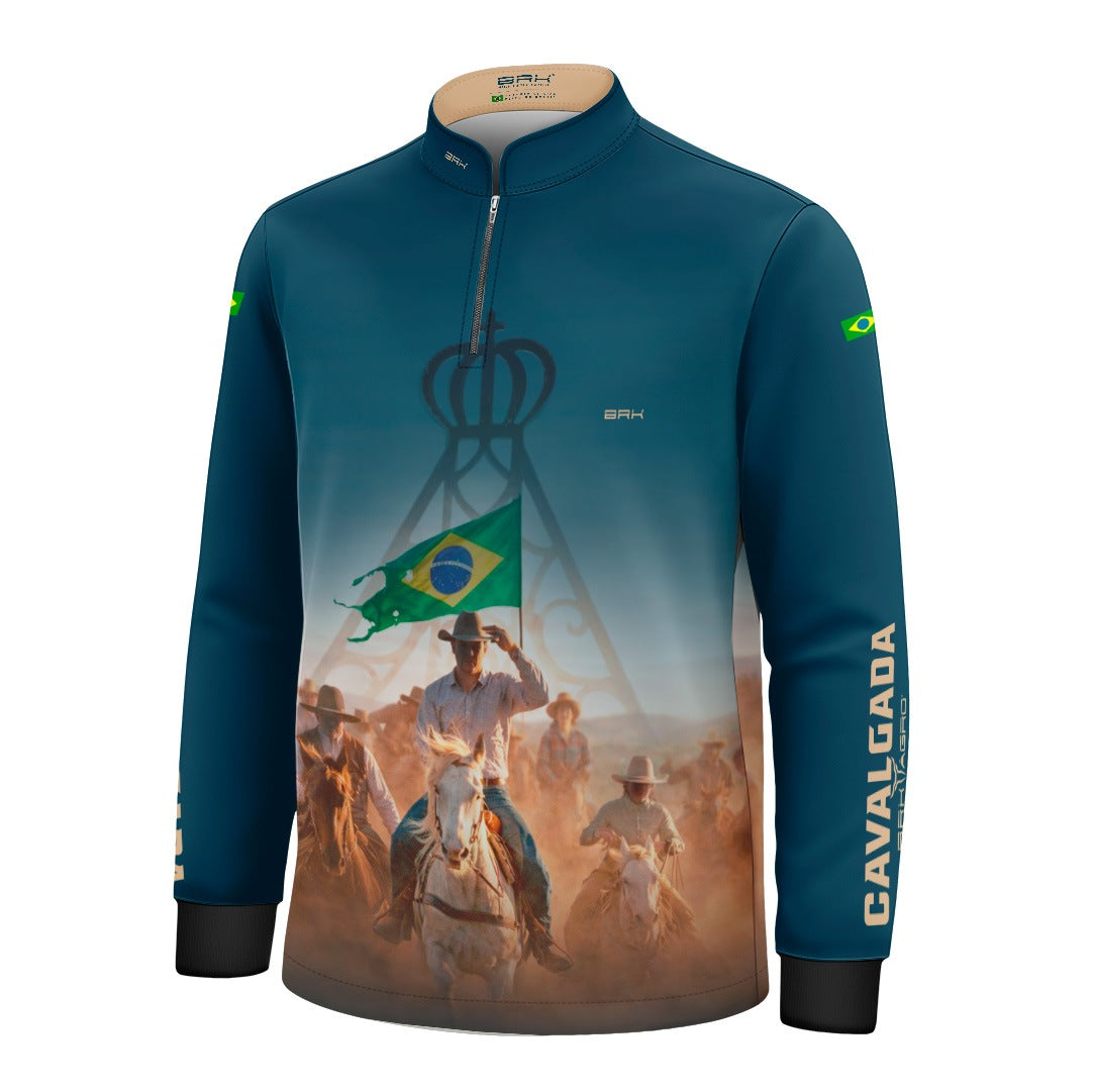 Camisa Agro Infantil BRK Cavalgada Brasil com Proteção Solar UV50+ Verde Petróleo