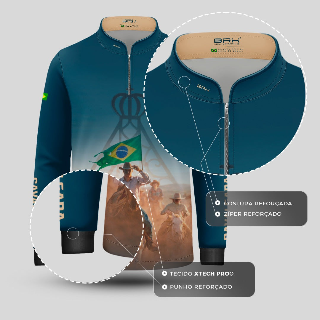 Camisa Agro Infantil BRK Cavalgada Brasil com Proteção Solar UV50+ Verde Petróleo