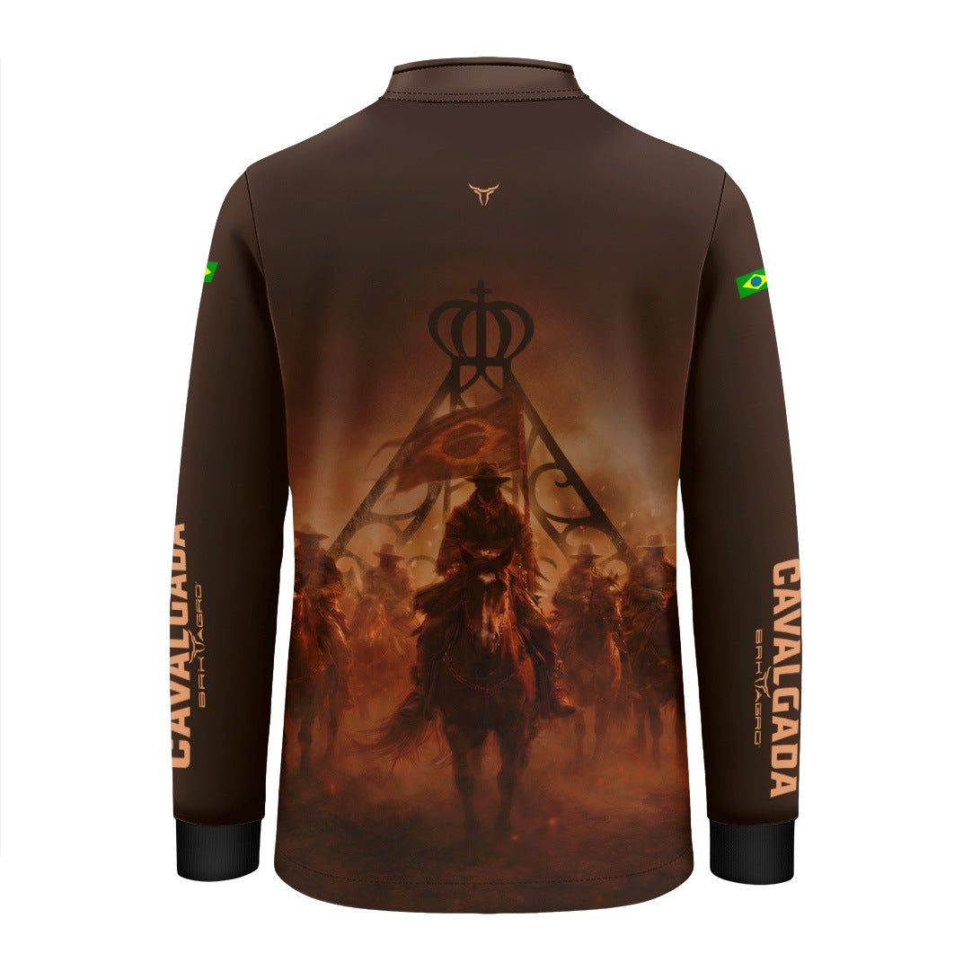 Camisa Agro Infantil BRK Cavalgada Brasil com Proteção Solar UV50+  Marrom
