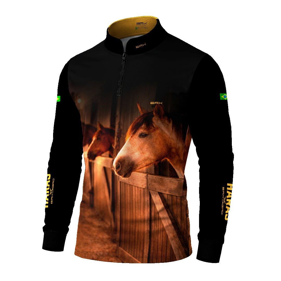 Camisa Agro BRK Cavalos Haras Estábulo com Proteção Solar UV50+ Preta