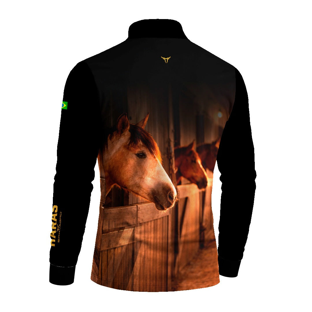 Camisa Agro BRK Cavalos Haras Estábulo com Proteção Solar UV50+ Preta