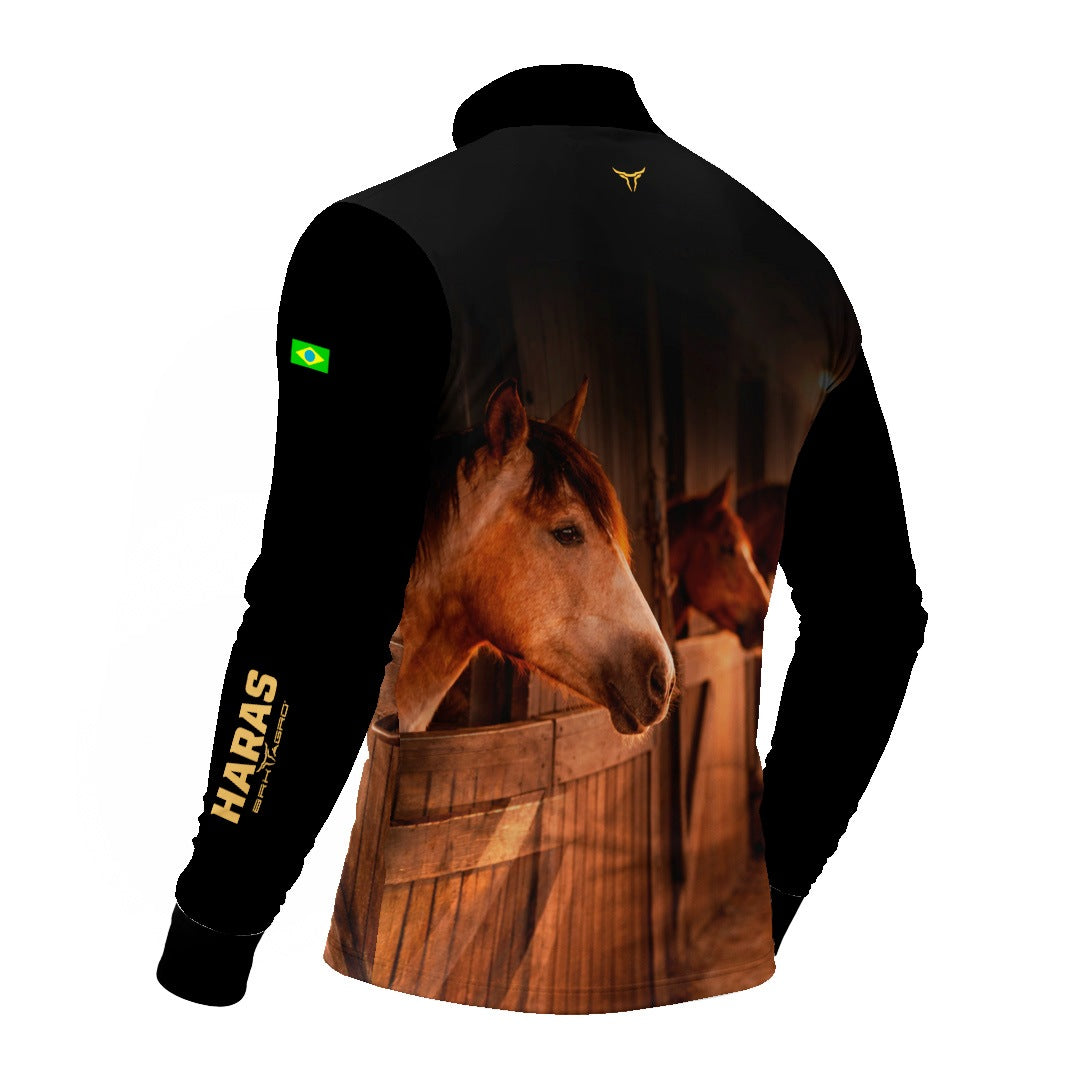 Camisa Agro BRK Cavalos Haras Estábulo com Proteção Solar UV50+ Preta