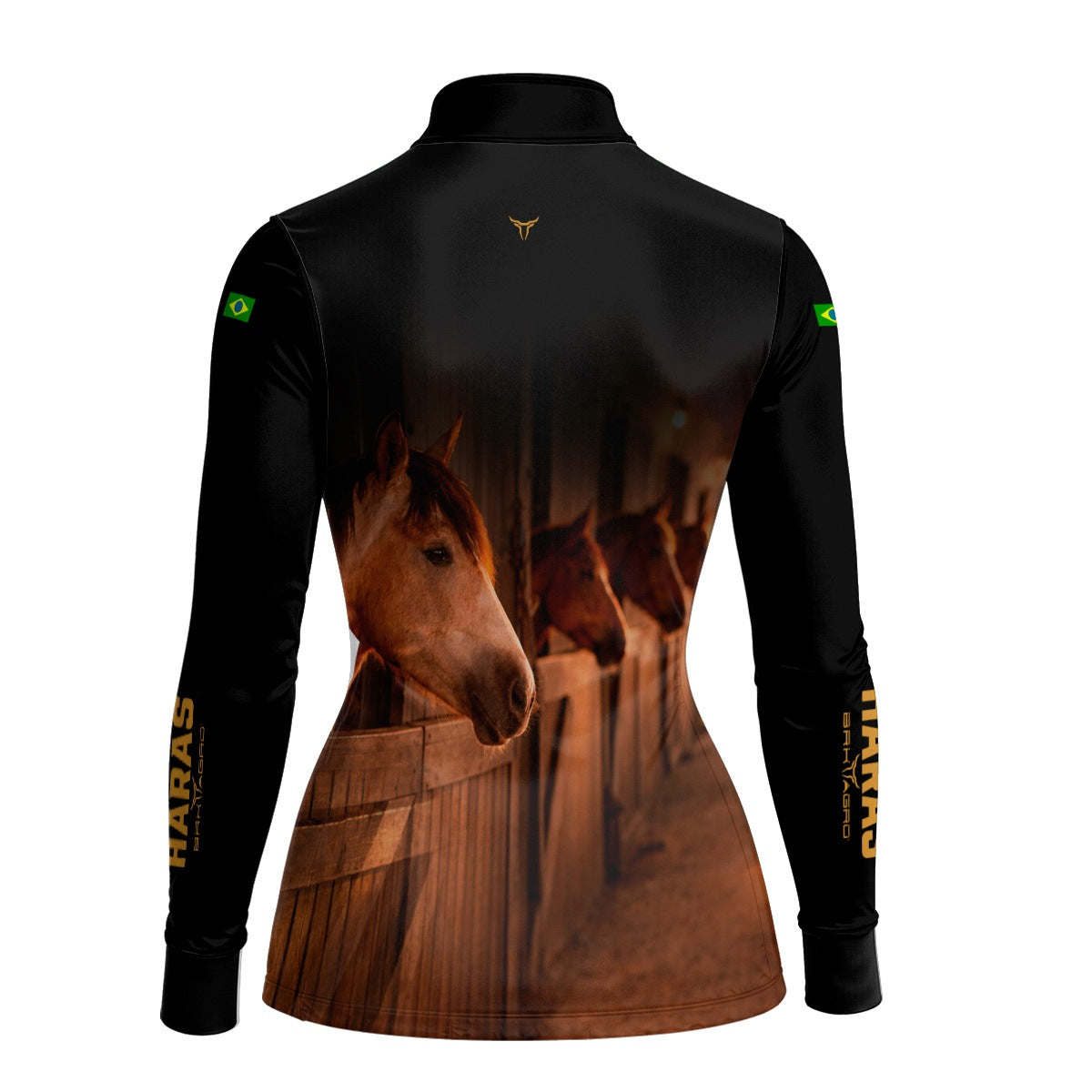 Camisa Agro Feminina BRK Cavalos Haras Estábulo com Proteção Solar UV50+ Preta