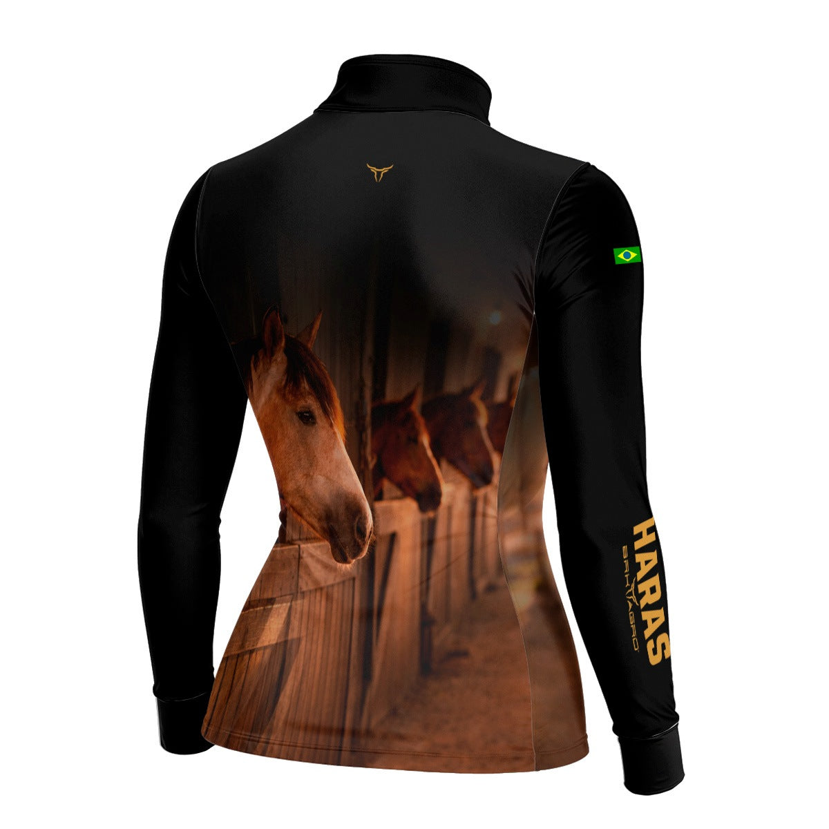 Camisa Agro Feminina BRK Cavalos Haras Estábulo com Proteção Solar UV50+ Preta
