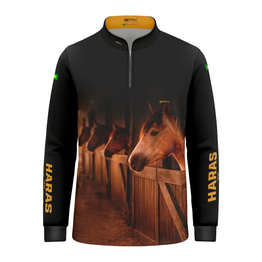 Camisa Agro Infantil BRK Cavalos Haras Estábulo com Proteção Solar UV50+ Preta