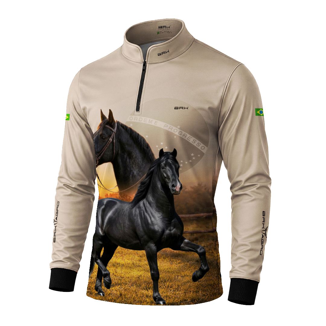 Camisa Agro BRK Cavalos Elite com Proteção Solar UV50+ Bege