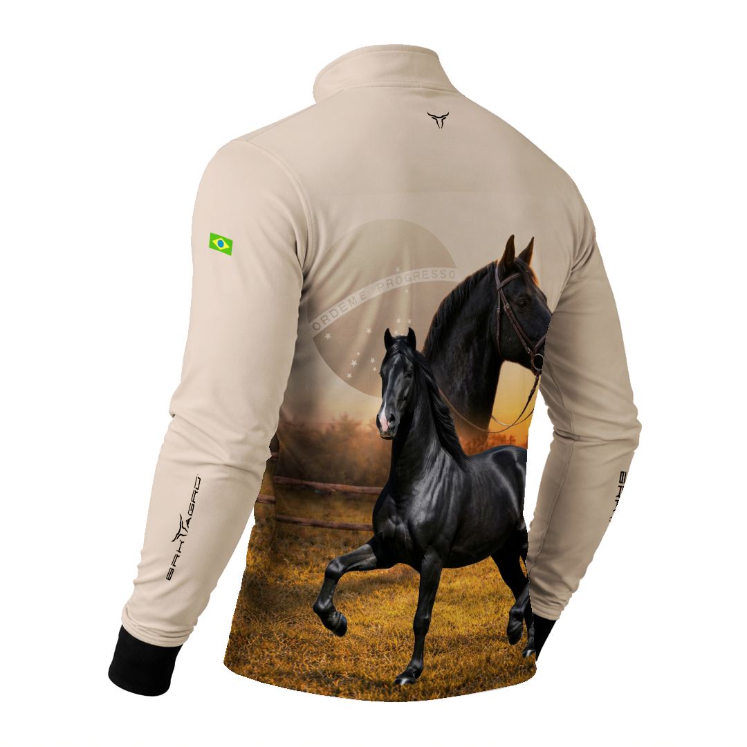 Camisa Agro BRK Cavalos Elite com Proteção Solar UV50+ Bege