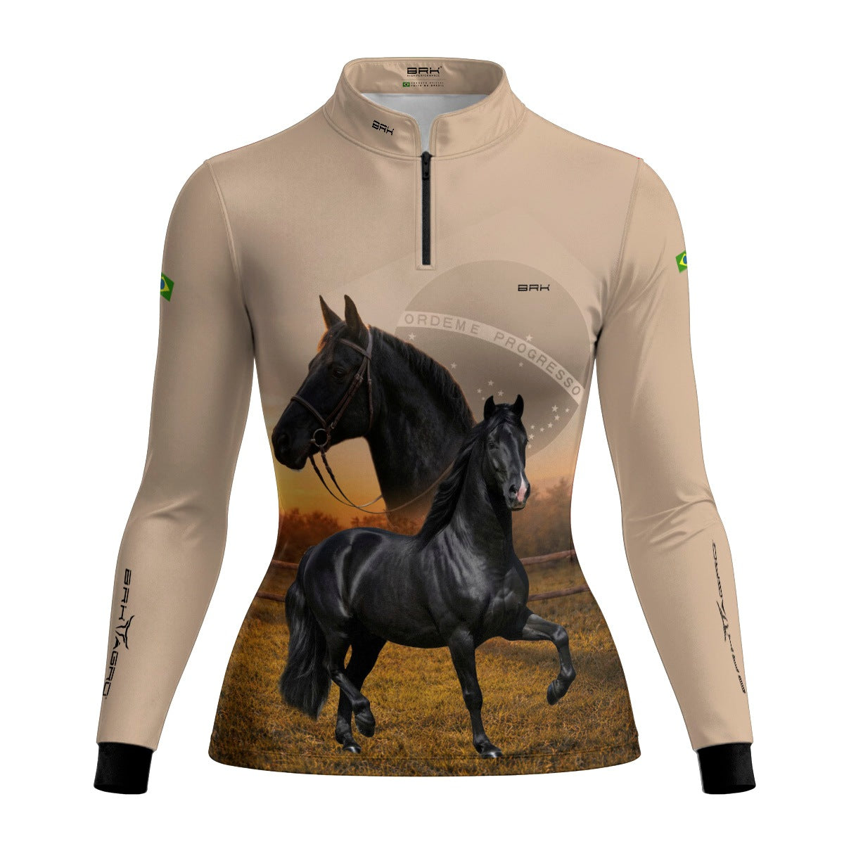 Camisa Agro Feminina BRK Cavalos Elite com Proteção Solar UV50+ Bege