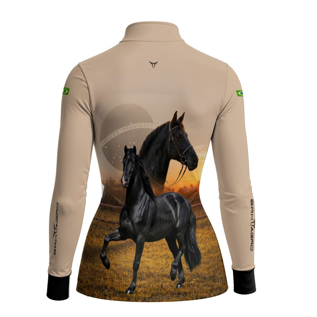 Camisa Agro Feminina BRK Cavalos Elite com Proteção Solar UV50+ Bege