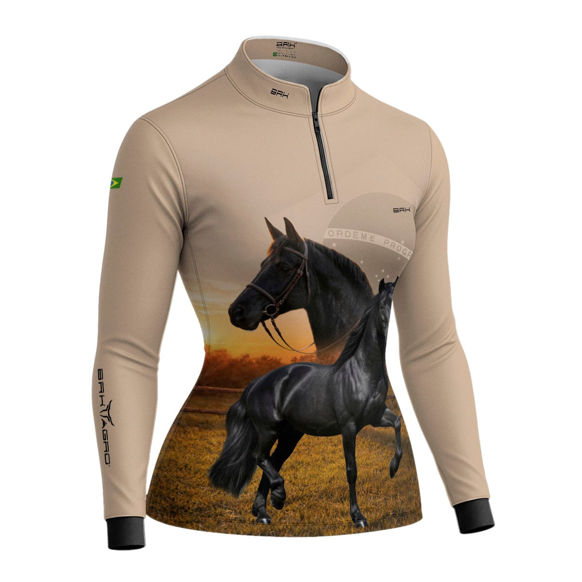 Camisa Agro Feminina BRK Cavalos Elite com Proteção Solar UV50+ Bege