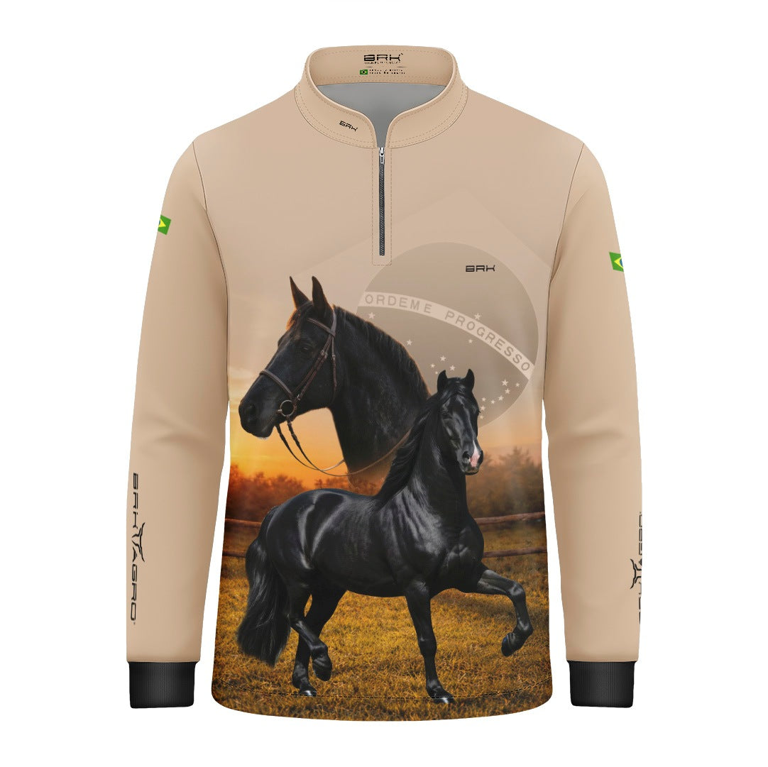 Camisa Agro Infantil BRK Cavalos Elite com Proteção Solar UV50+ Bege