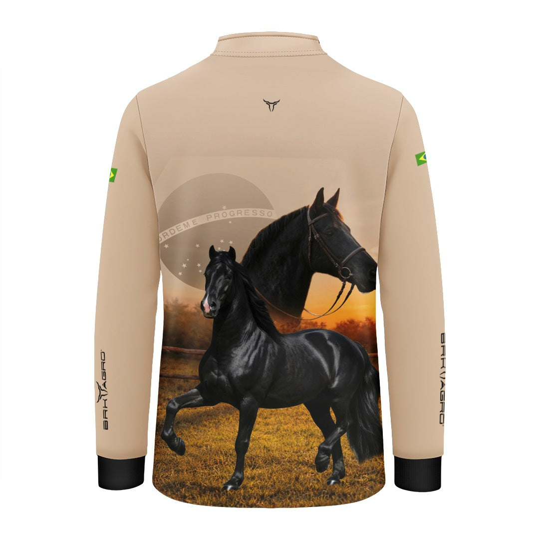 Camisa Agro Infantil BRK Cavalos Elite com Proteção Solar UV50+ Bege