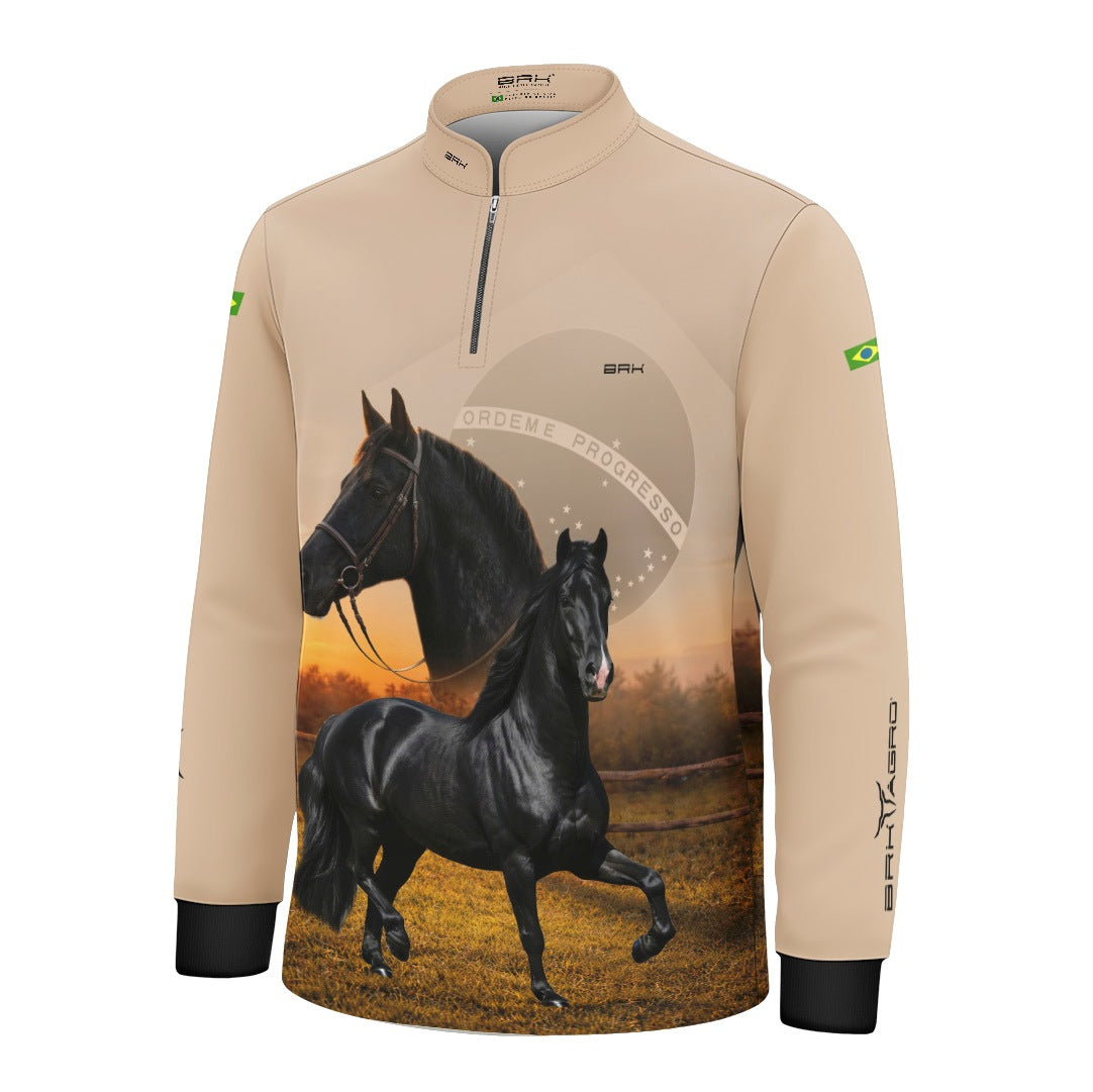 Camisa Agro Infantil BRK Cavalos Elite com Proteção Solar UV50+ Bege
