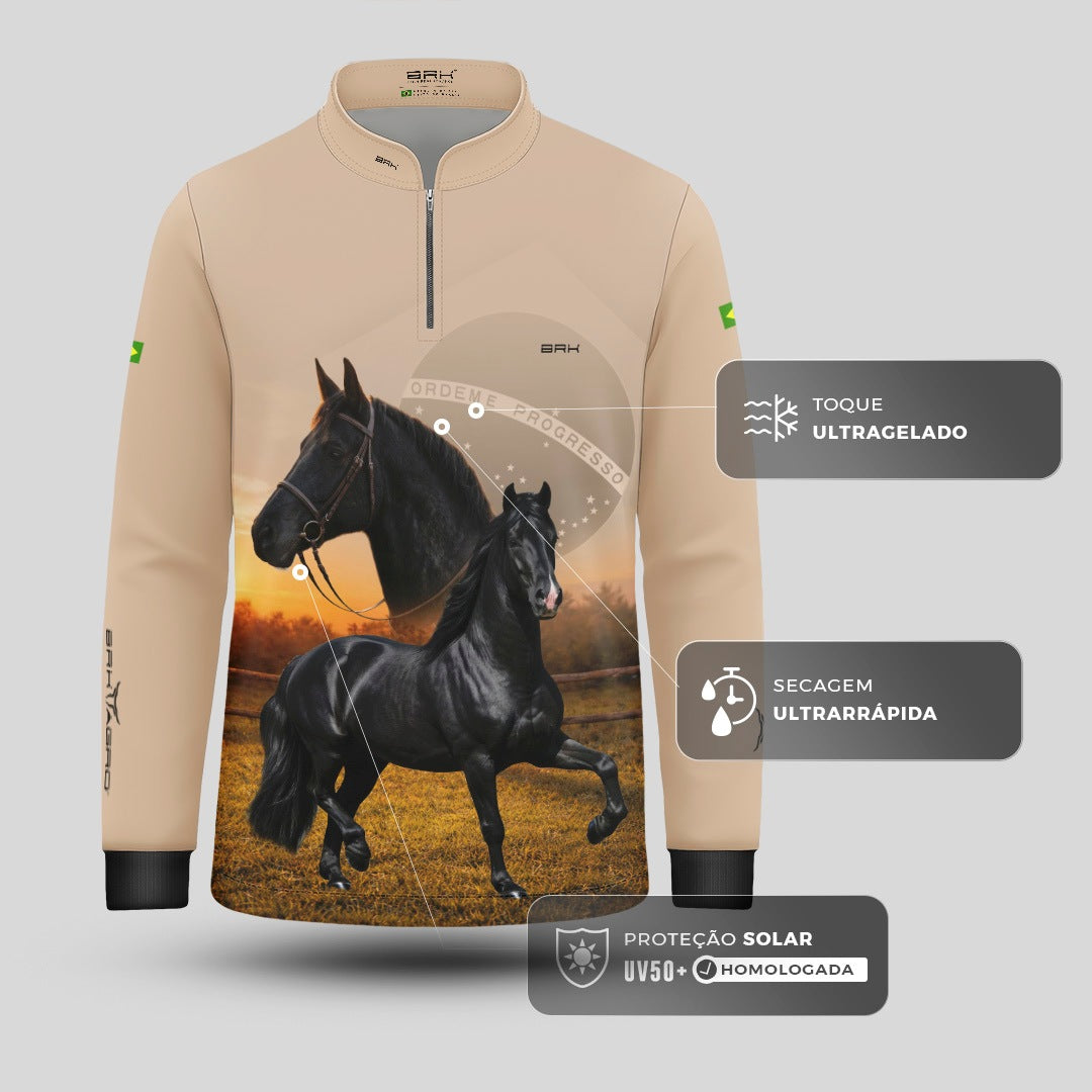 Camisa Agro Infantil BRK Cavalos Elite com Proteção Solar UV50+ Bege