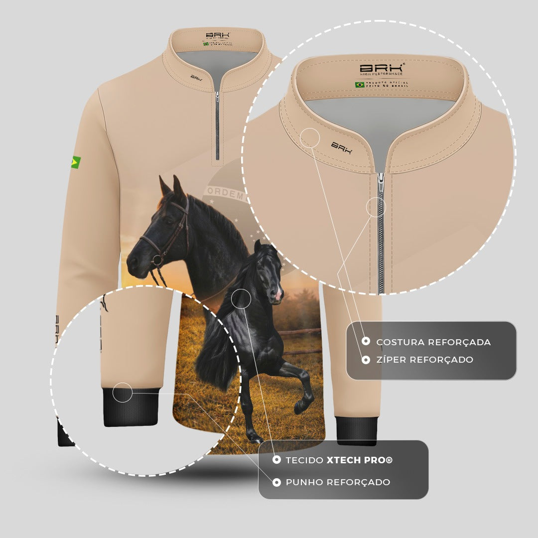 Camisa Agro Infantil BRK Cavalos Elite com Proteção Solar UV50+ Bege