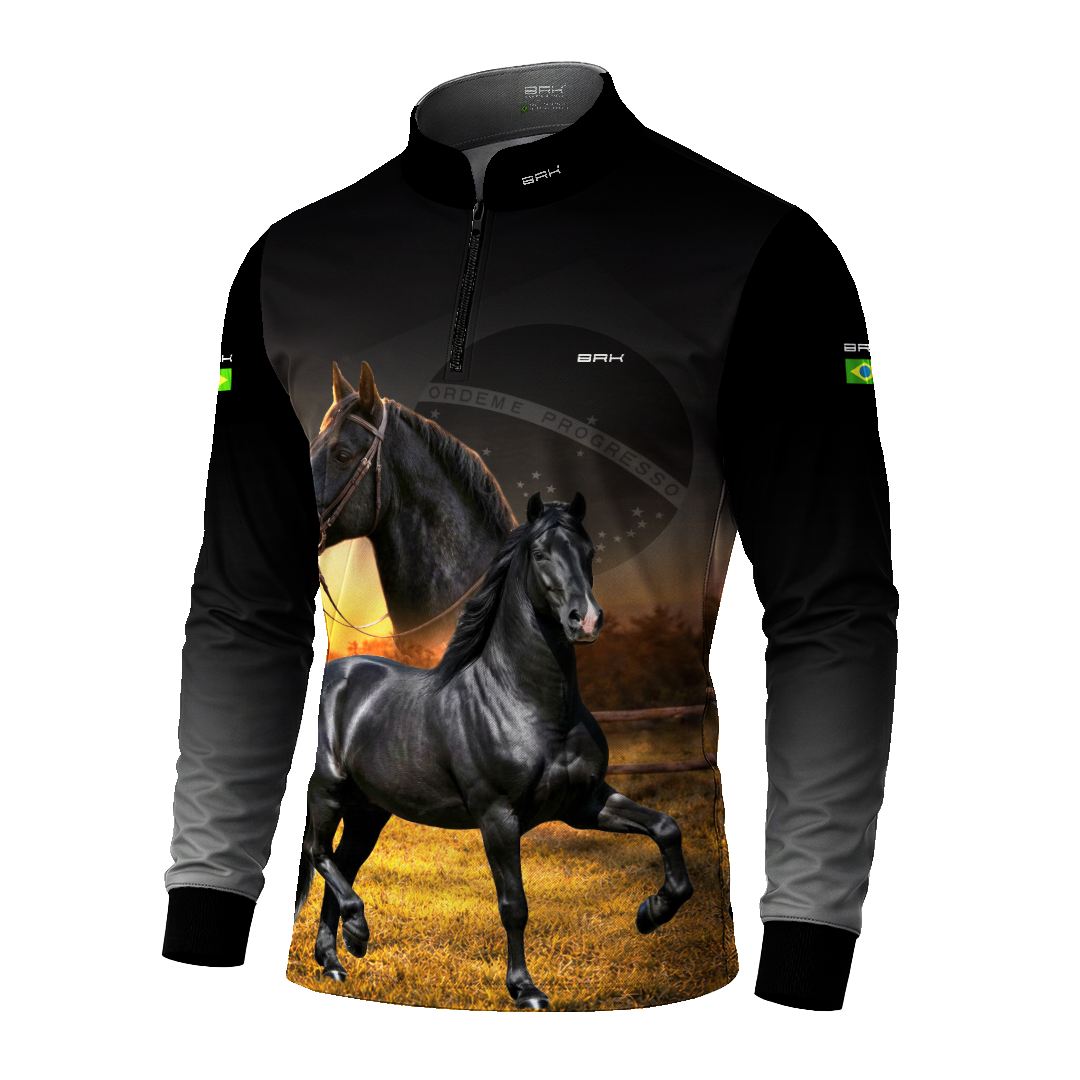 Camisa Agro BRK Cavalos Elite com Proteção Solar UV50+ Preta