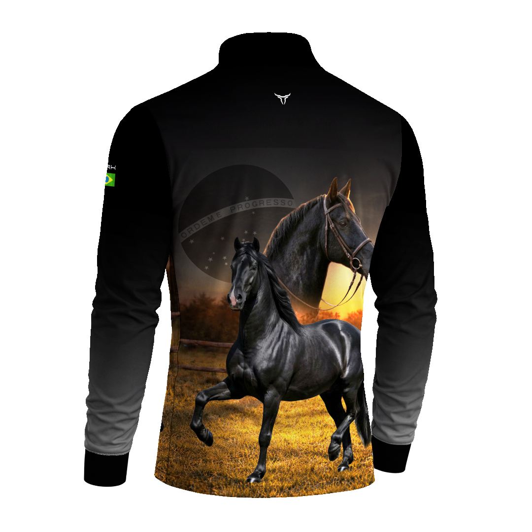 Camisa Agro BRK Cavalos Elite com Proteção Solar UV50+ Preta