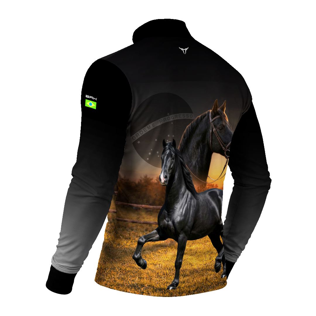 Camisa Agro BRK Cavalos Elite com Proteção Solar UV50+ Preta