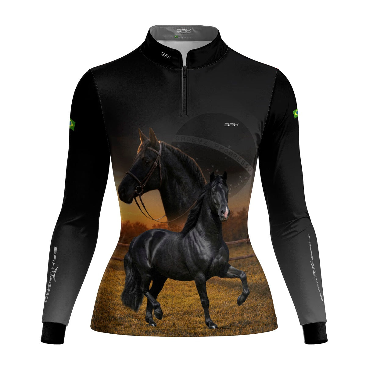 Camisa Agro Feminina BRK Cavalos Elite com Proteção Solar UV50+ Preta