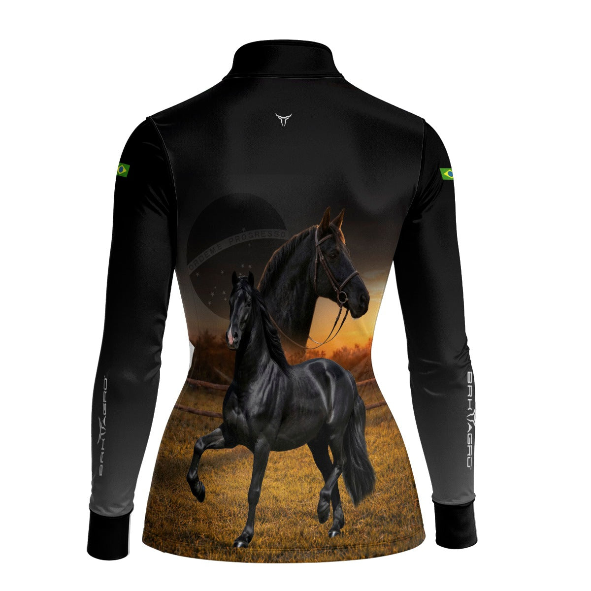 Camisa Agro Feminina BRK Cavalos Elite com Proteção Solar UV50+ Preta