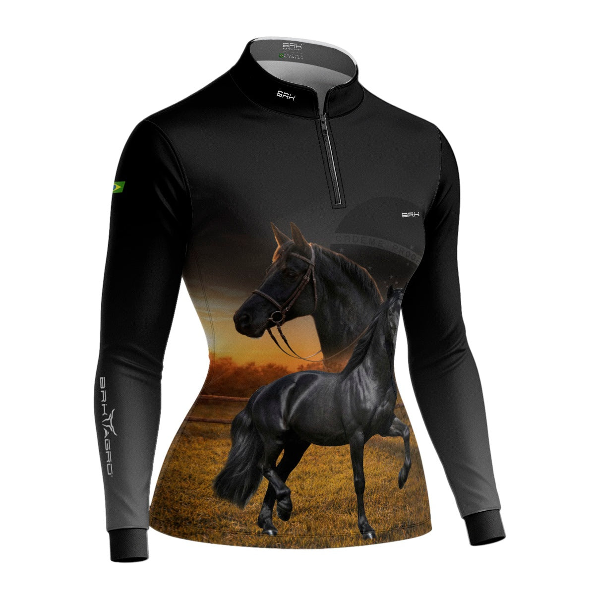 Camisa Agro Feminina BRK Cavalos Elite com Proteção Solar UV50+ Preta